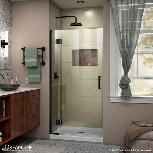 Unidoor-X 36 in. W x 72 in. H Frameless Hinged Shower Door in Satin Black