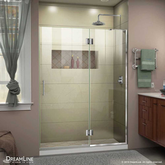 Unidoor-X 53 in. W x 72 in. H Frameless Hinged Shower Door in Chrome