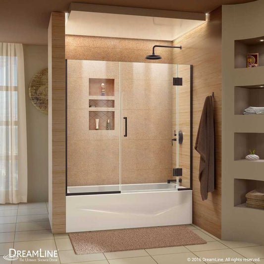 Unidoor-X 58-58 1/2 in. W x 58 in. H Frameless Hinged Tub Door in Oil Rubbed Bronze