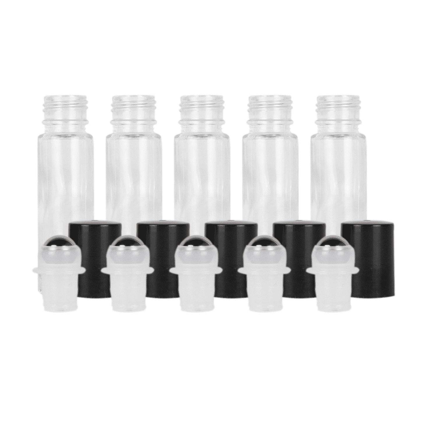 10 ml Clear Glass Roller Bottles (Flat of 150) Glass Roller Bottles Your Oil Tools Black Stainless