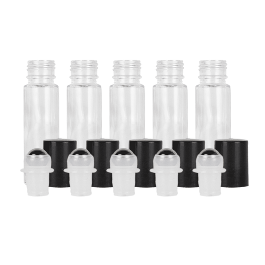 10 ml Clear Glass Roller Bottles (Flat of 150) Glass Roller Bottles Your Oil Tools Black Stainless