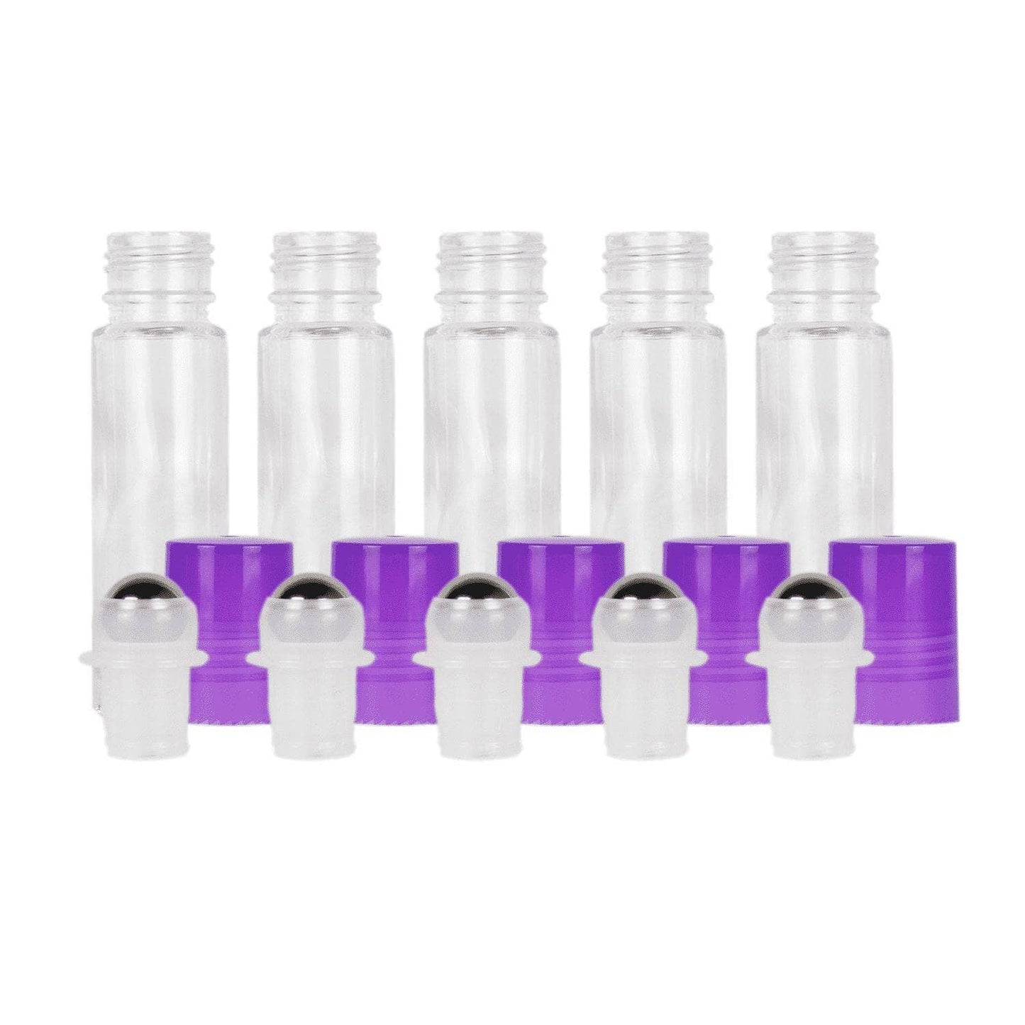10 ml Clear Glass Roller Bottles (Flat of 150) Glass Roller Bottles Your Oil Tools Purple Stainless