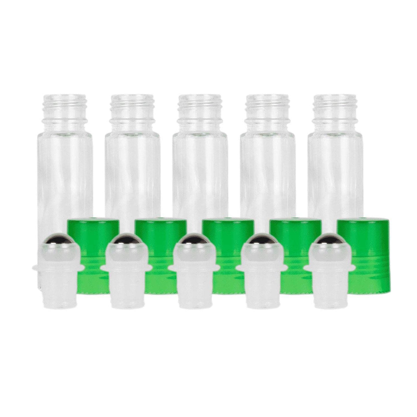 10 ml Clear Glass Roller Bottles (Flat of 150) Glass Roller Bottles Your Oil Tools Green Stainless
