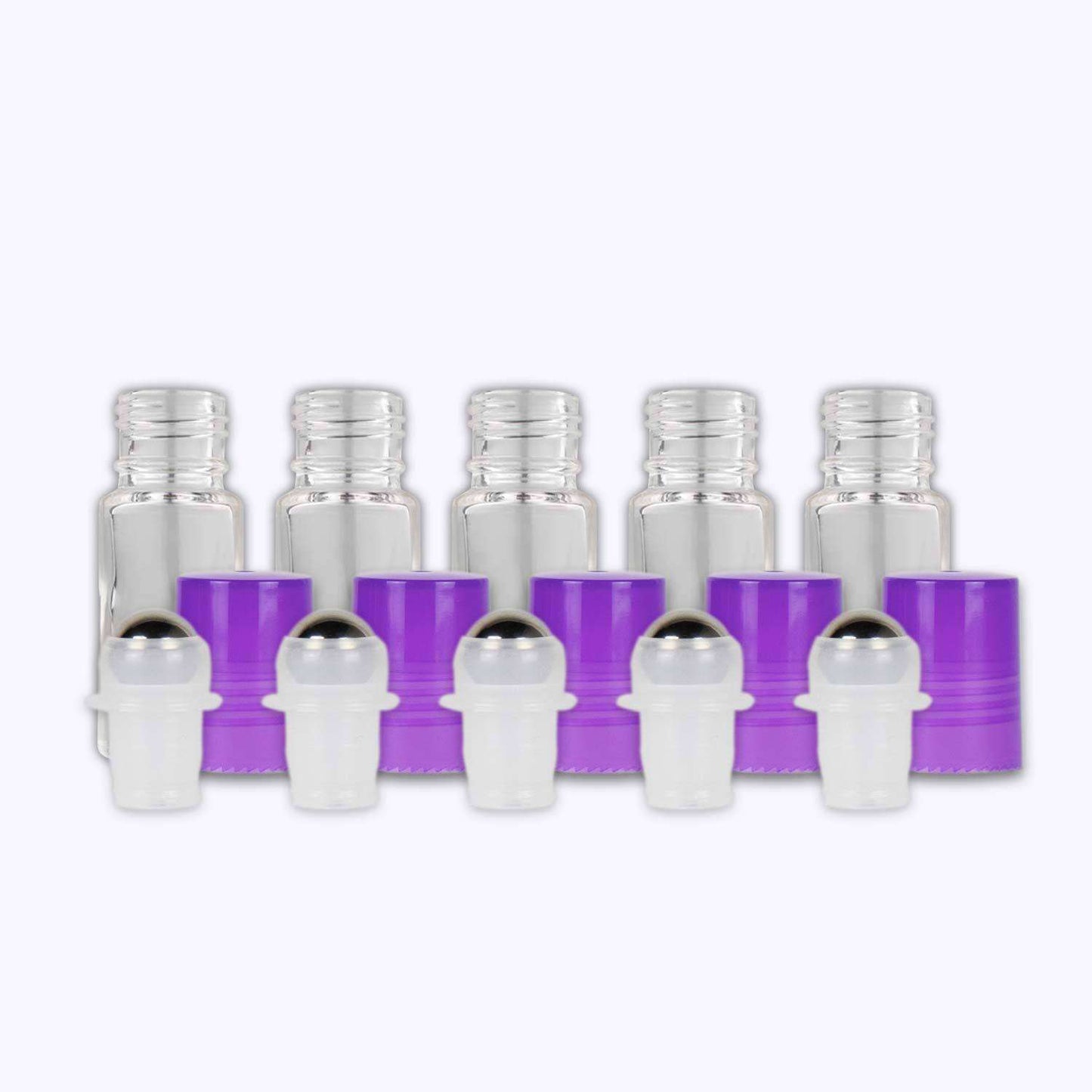5 ml Clear Glass Roller Bottles (Flat of 150) Glass Roller Bottles Your Oil Tools Purple Stainless