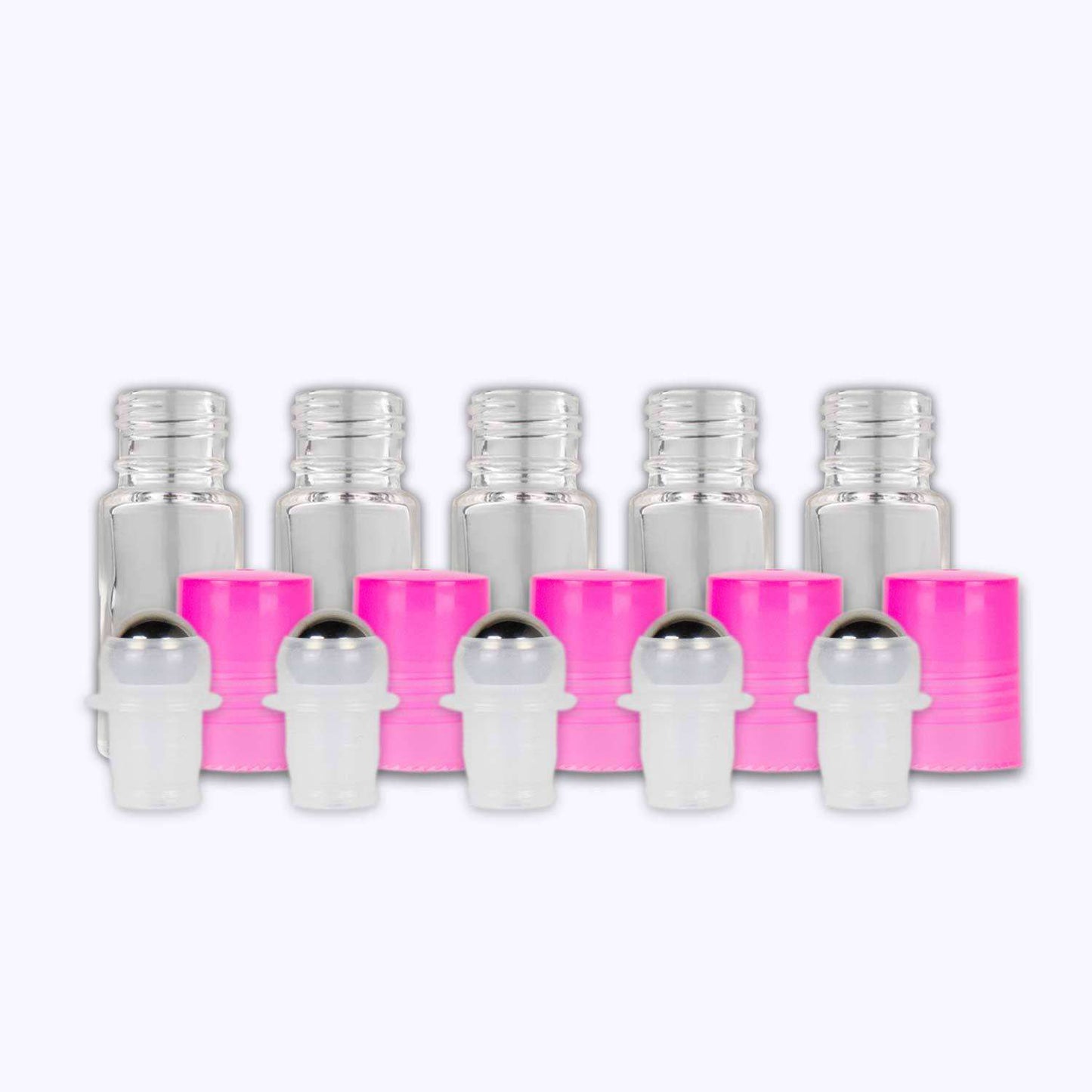 5 ml Clear Glass Roller Bottles (Flat of 150) Glass Roller Bottles Your Oil Tools Pink Stainless