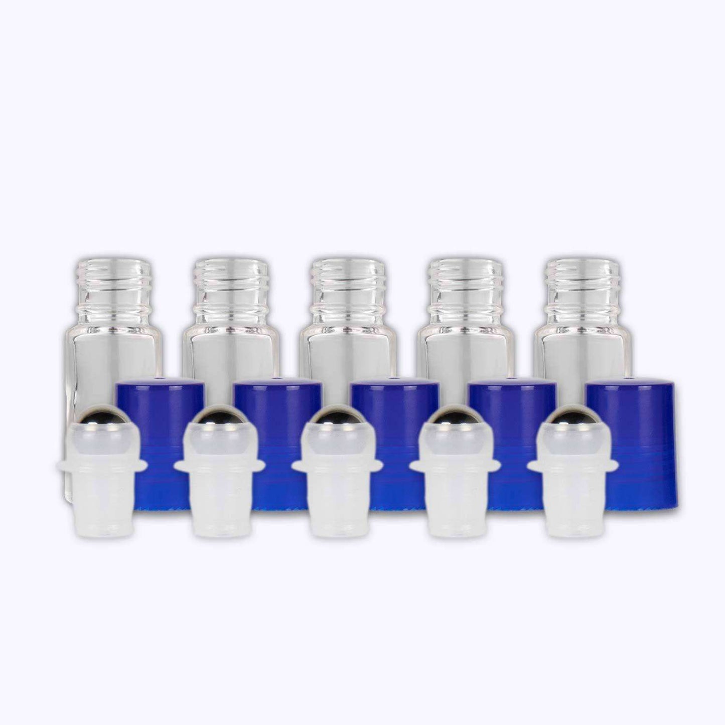 5 ml Clear Glass Roller Bottles (Flat of 150) Glass Roller Bottles Your Oil Tools Blue Stainless