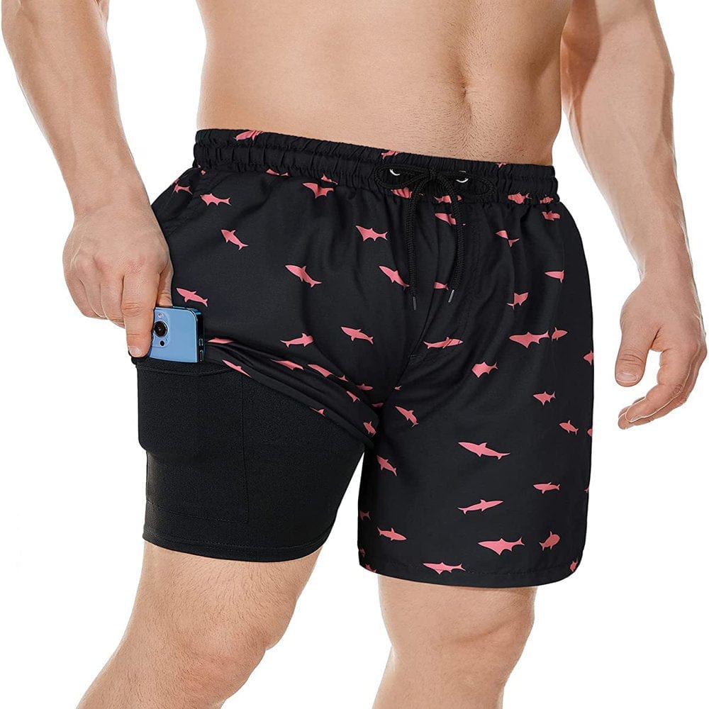 Zando Mens Swimming Trunks Quick Dry Compression Liner Swim Shorts Board Shorts Light Blue Pineapple L