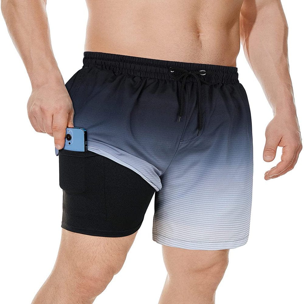 Zando Mens Swimming Trunks Quick Dry Compression Liner Swim Shorts Board Shorts Light Blue Pineapple L