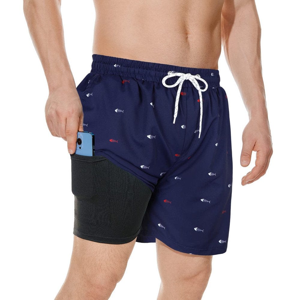 Zando Mens Swimming Trunks Quick Dry Compression Liner Swim Shorts Board Shorts Light Blue Pineapple L